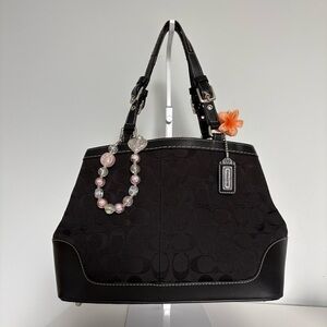Coach Black Signature Jacquard Hampton Satchel